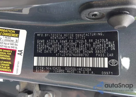 2022 Toyota Avalon Xle из США, поврежденный, VIN 4T1JZ1FB7NU088792